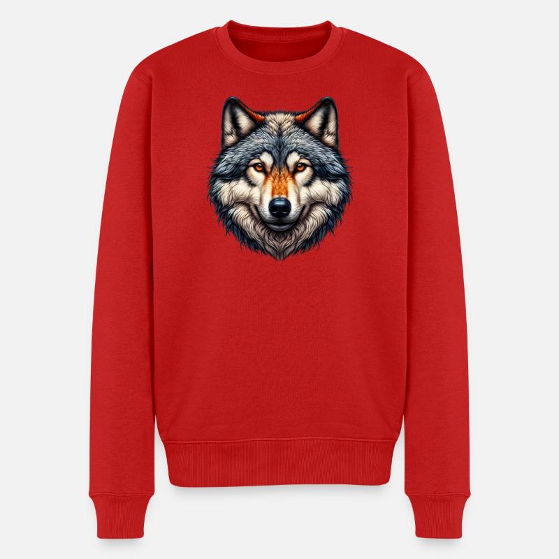 Wolf - Männer Premium Bio Pullover - Rot