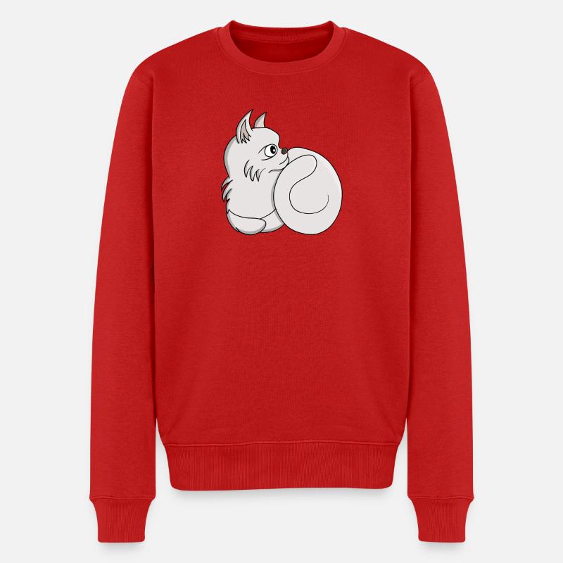 Neugierige Katze - Männer Premium Bio Pullover - Rot