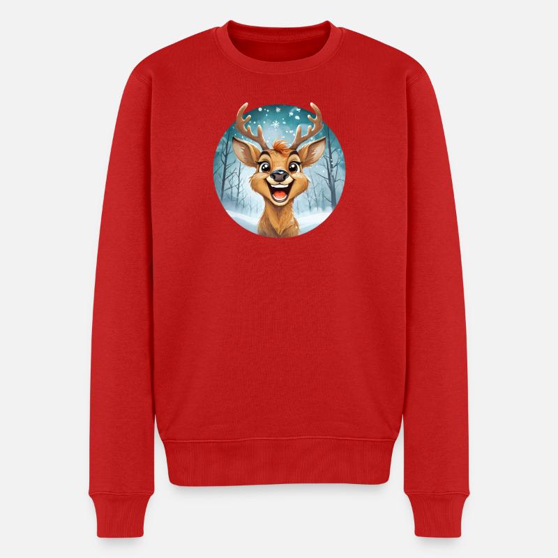 Festliches Rentier, verschneiter Winterlandschaft - Männer Premium Bio Pullover - Rot