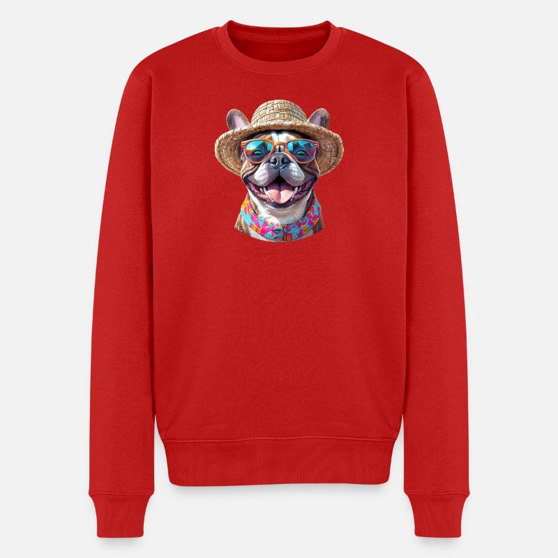 Bulldogge mit Strohhut & Sonnenbrille - Männer Premium Bio Pullover - Rot