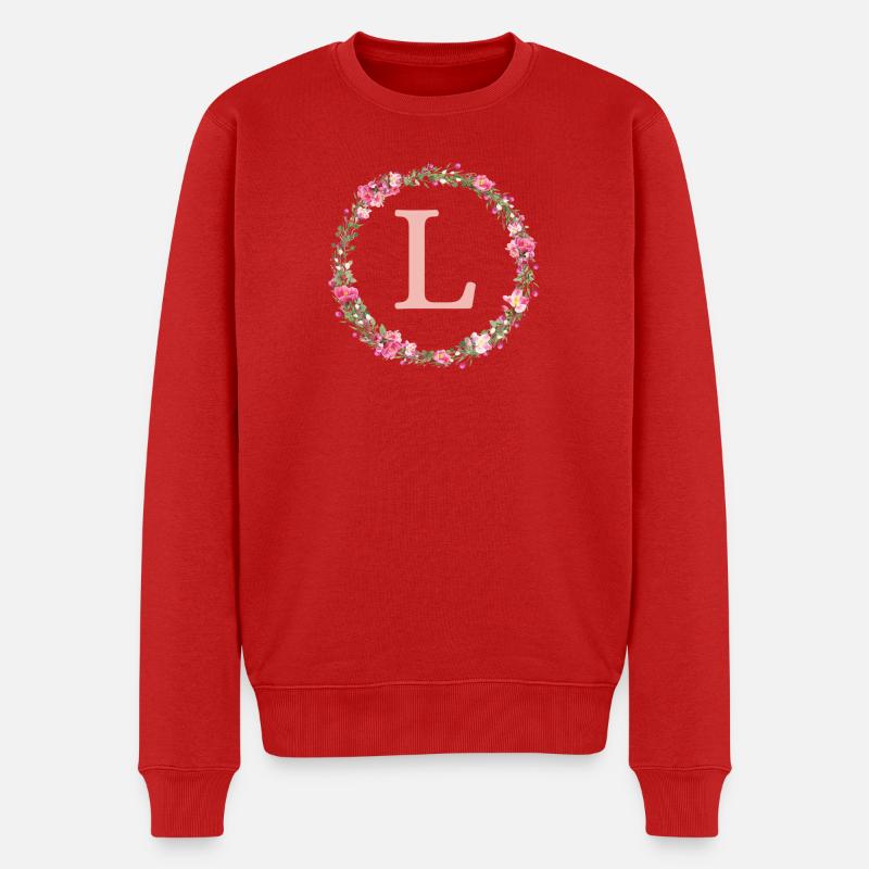 L Monogramm, Blumen-Kranz, personalisierbar - Männer Premium Bio Pullover - Rot