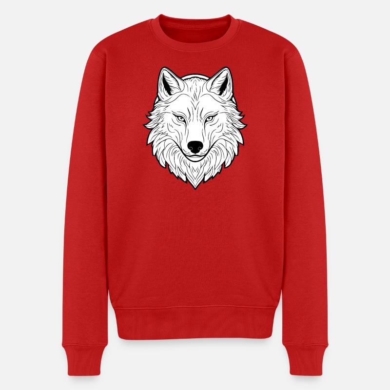 Gewaltiger Wolf Kopf Illustration - Männer Premium Bio Pullover - Rot