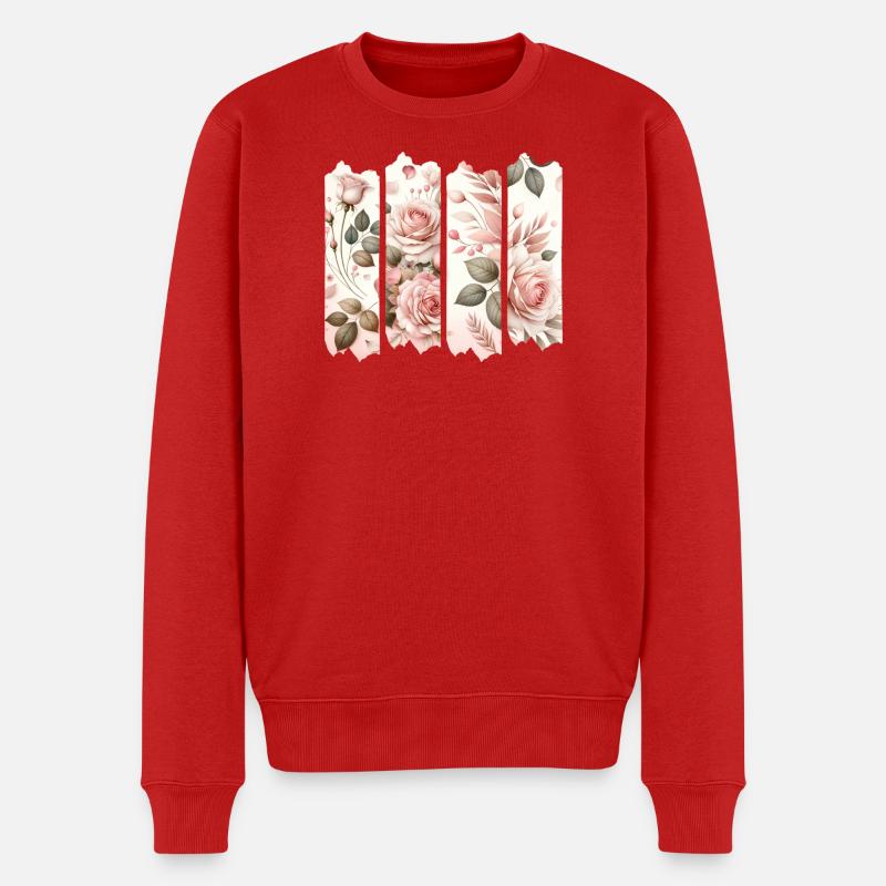 Rosenblüten Vier Panelen Rosa - Männer Premium Bio Pullover - Rot