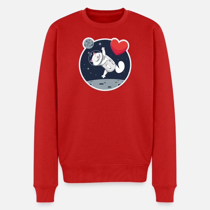 Chat astronaute solitaire attrapant cœur - Pull Premium bio Homme - rouge