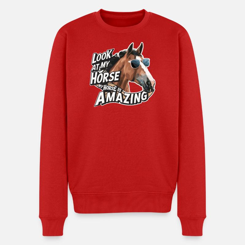 Look at My Horse – Lustiges Pferde Meme - Männer Premium Bio Pullover - Rot
