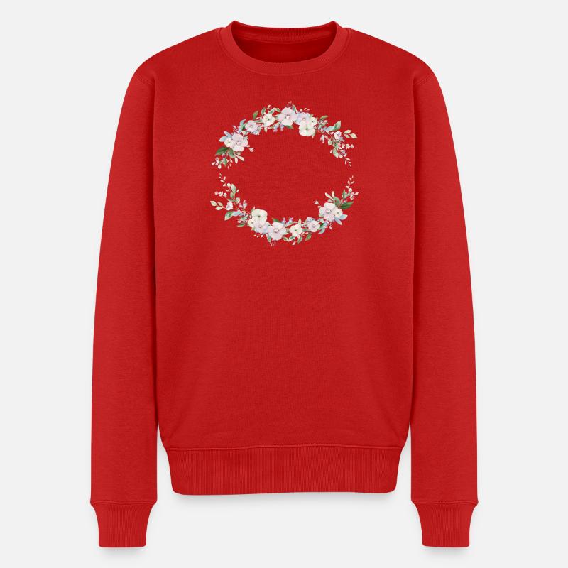 Frühlings-Kranz- personalisierbar - Männer Premium Bio Pullover - Rot