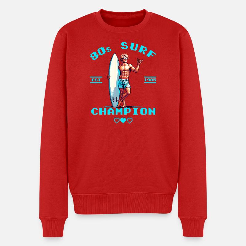 Pixel rétro 80e champion de surf - Pull Premium bio Homme - rouge