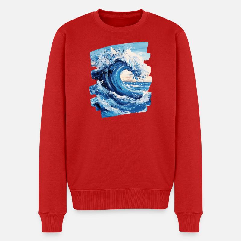 Wellen und Meer - Männer Premium Bio Pullover - Rot