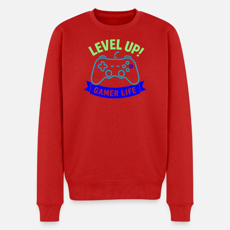 Level Up Gamer Leben Controller - Männer Premium Bio Pullover - Rot