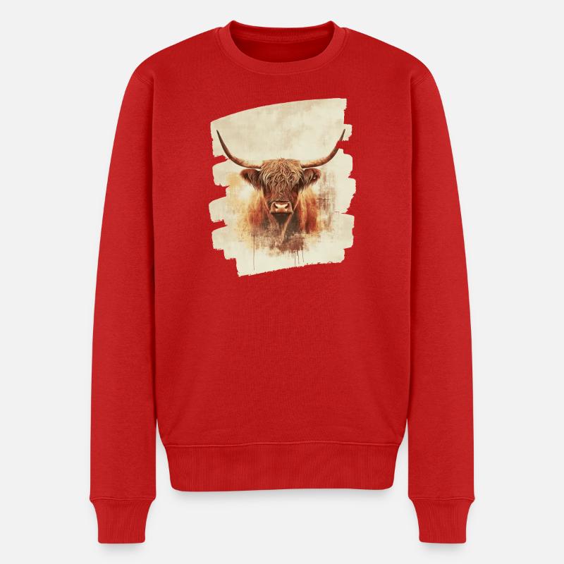 Schottisches Hochlandrind - Männer Premium Bio Pullover - Rot