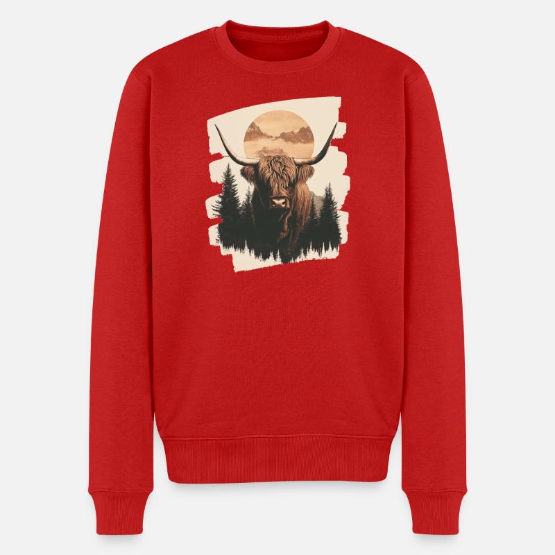 Schottisches Hochlandrind - Männer Premium Bio Pullover - Rot