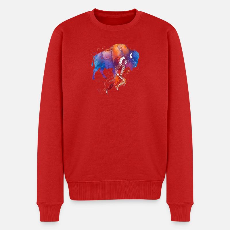 Indianischer Läufer Büffel Aquarell aura - Männer Premium Bio Pullover - Rot