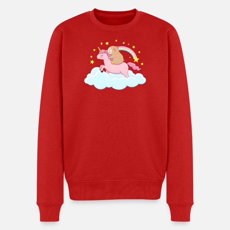 Capybara und Einhorn – eine traumhafte Reise - Männer Premium Bio Pullover - Rot