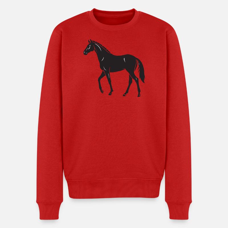 Elegantes schwarzes Pferd Silhouette Design - Männer Premium Bio Pullover - Rot