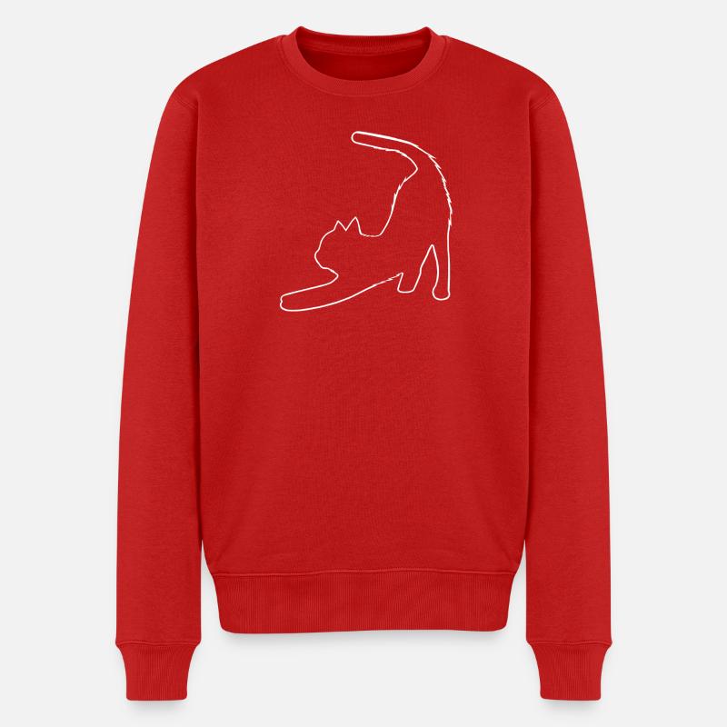 Outlines gestreckte katze - Männer Premium Bio Pullover - Rot