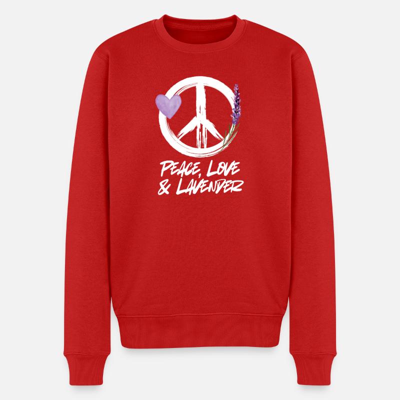 Love, Peace & Lavender - Männer Premium Bio Pullover - Rot