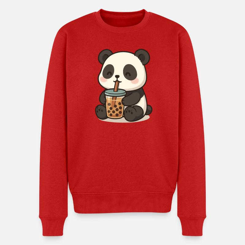 Pandabär mit Bubble Tea - Männer Premium Bio Pullover - Rot