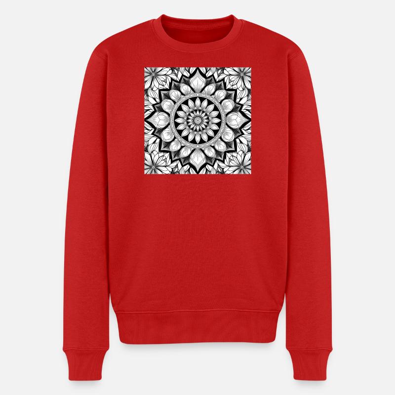 Blumenmuster Mandala Schwarz Weiß - Männer Premium Bio Pullover - Rot
