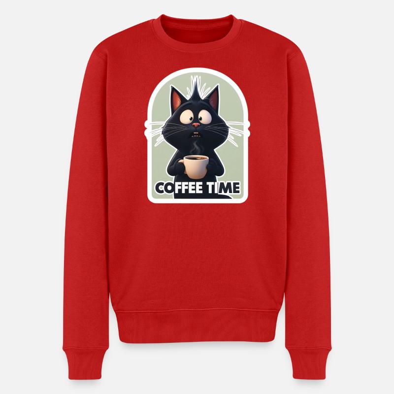 Katze mit Kaffeetext - Männer Premium Bio Pullover - Rot