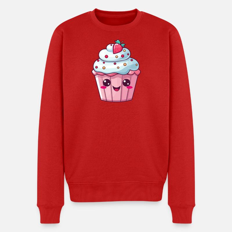 Entzückende Erdbeerstreusel Cupcake - Männer Premium Bio Pullover - Rot