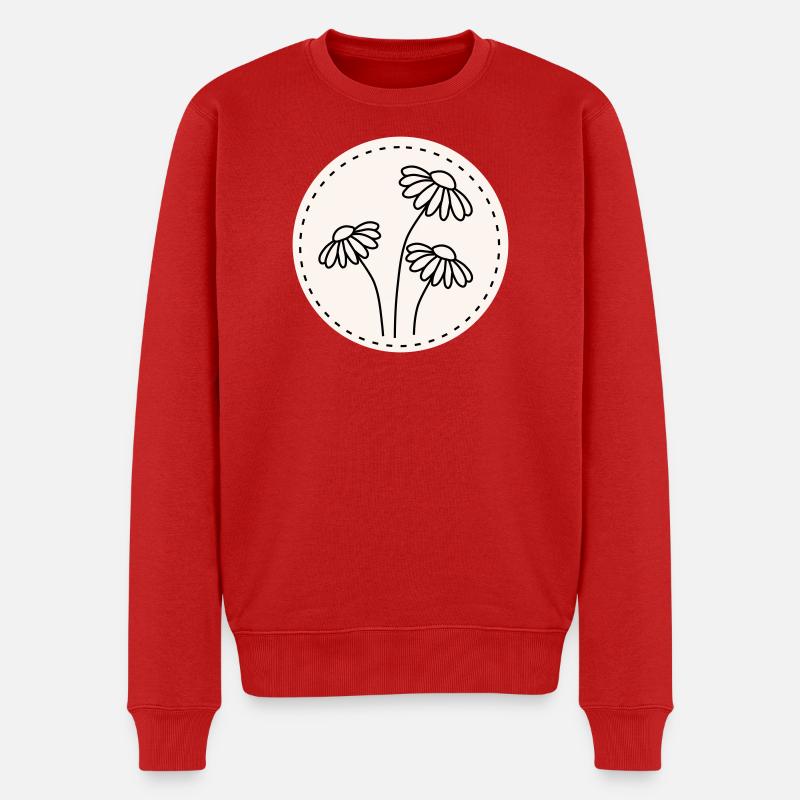 Gänseblümchen Line Art – Blumen Motiv Kreis - Männer Premium Bio Pullover - Rot