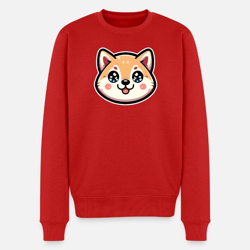 Chibi Joy Hund mit Sternaugen - Männer Premium Bio Pullover - Rot