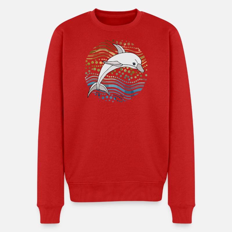 Delfin in abstrakten Wellen - Männer Premium Bio Pullover - Rot