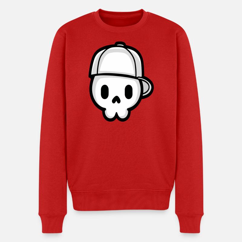 Verspielter Schädel mit Kappe Illustration - Männer Premium Bio Pullover - Rot