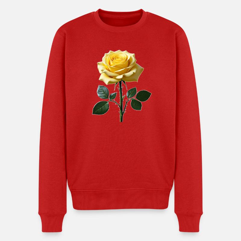 Rose jaune sur feuilles vertes - Pull Premium bio Homme - rouge