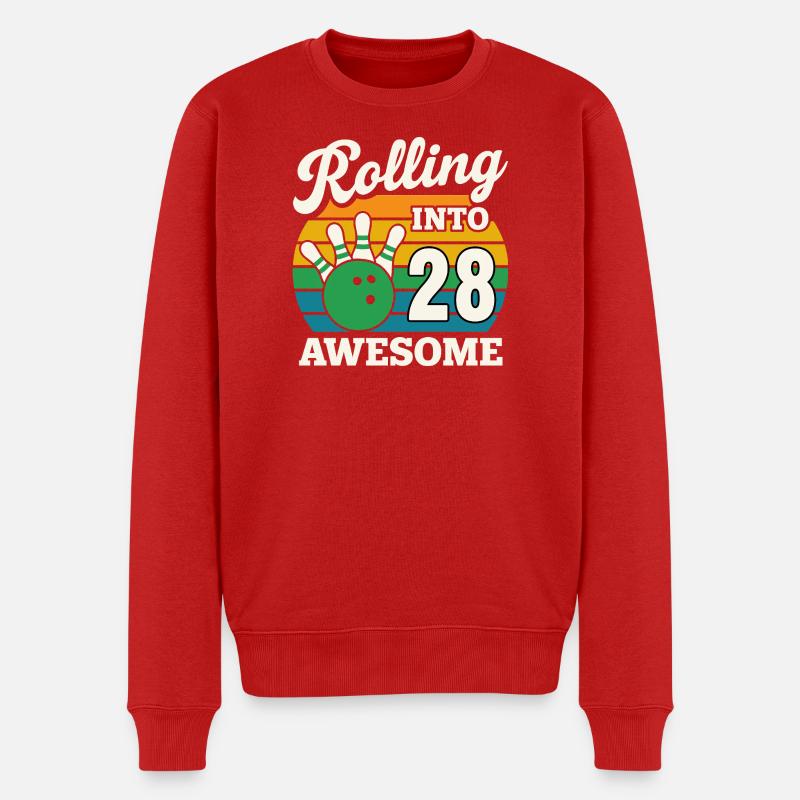 Bowling 28. Geburtstag Feier Grafik - Männer Premium Bio Pullover - Rot
