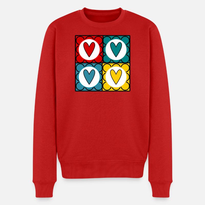 Bunte Herzen im Pop-Art-Stil - Männer Premium Bio Pullover - Rot