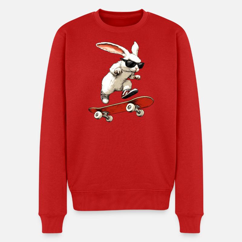 Hasen Skater / Skateboard Hase - Männer Premium Bio Pullover - Rot
