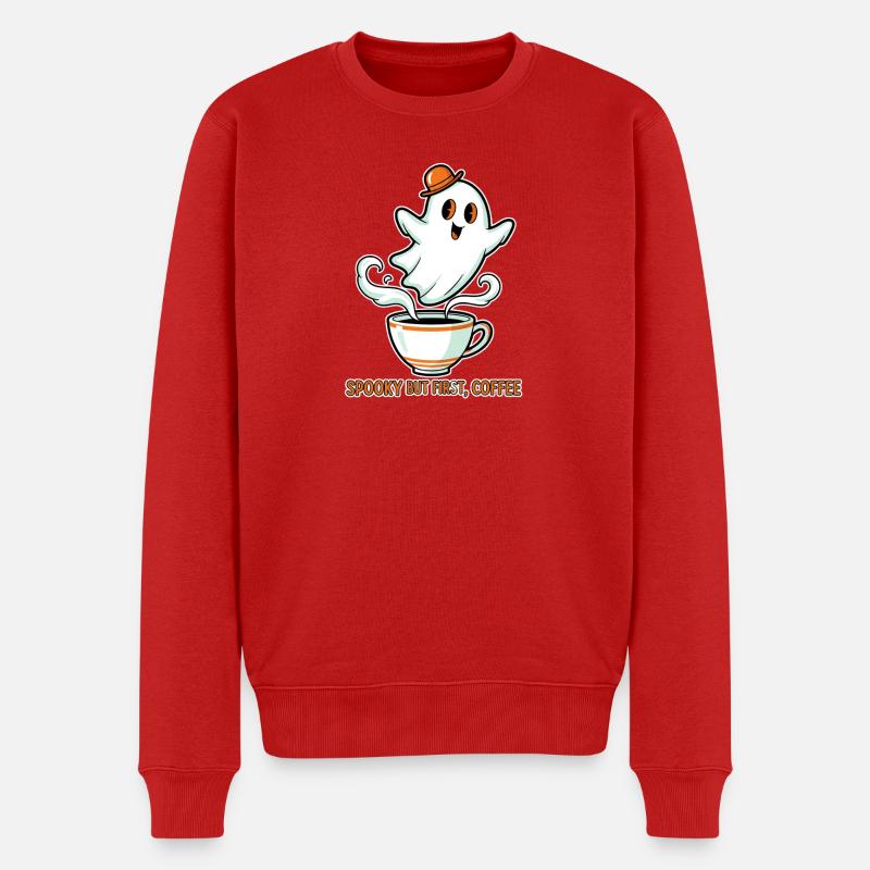 Spukiger Geist mit Kaffee - Männer Premium Bio Pullover - Rot