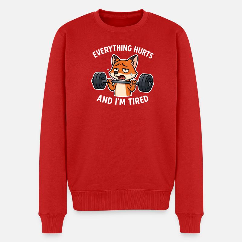 Erschöpfter Fuchs, der Gewichte hebt Illustration - Männer Premium Bio Pullover - Rot