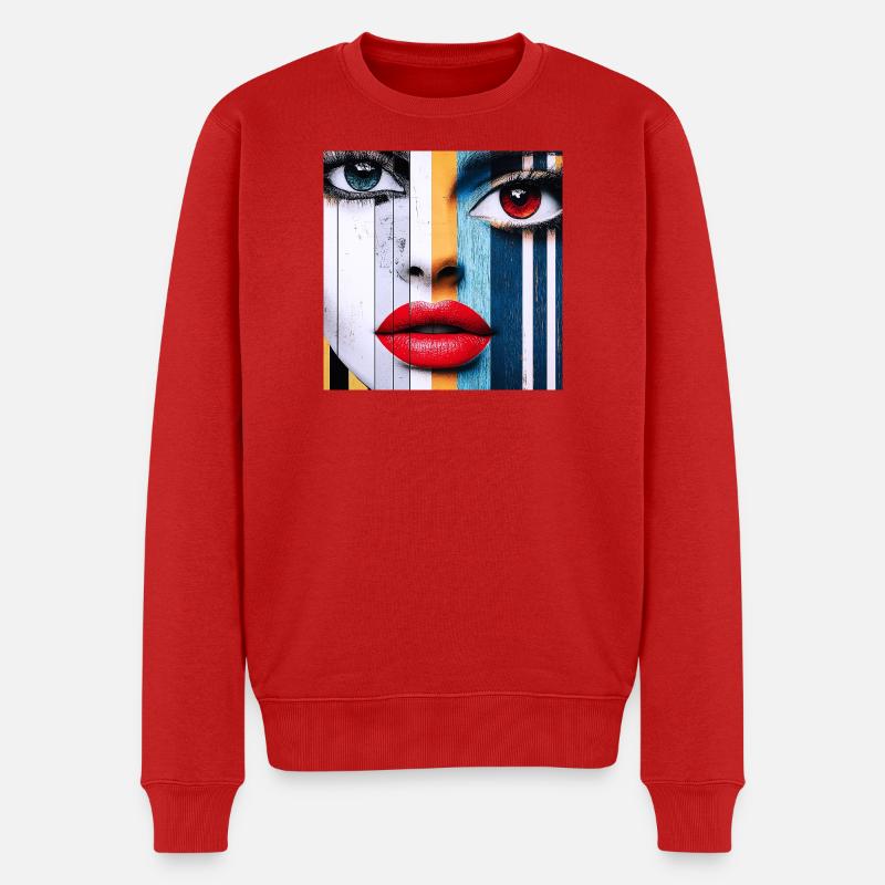 Farbenfrohes und ausdrucksstarkes Porträt - Männer Premium Bio Pullover - Rot