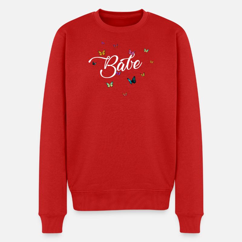 Babe Schmetterlingsmuster auf dunklem Hintergrund - Männer Premium Bio Pullover - Rot