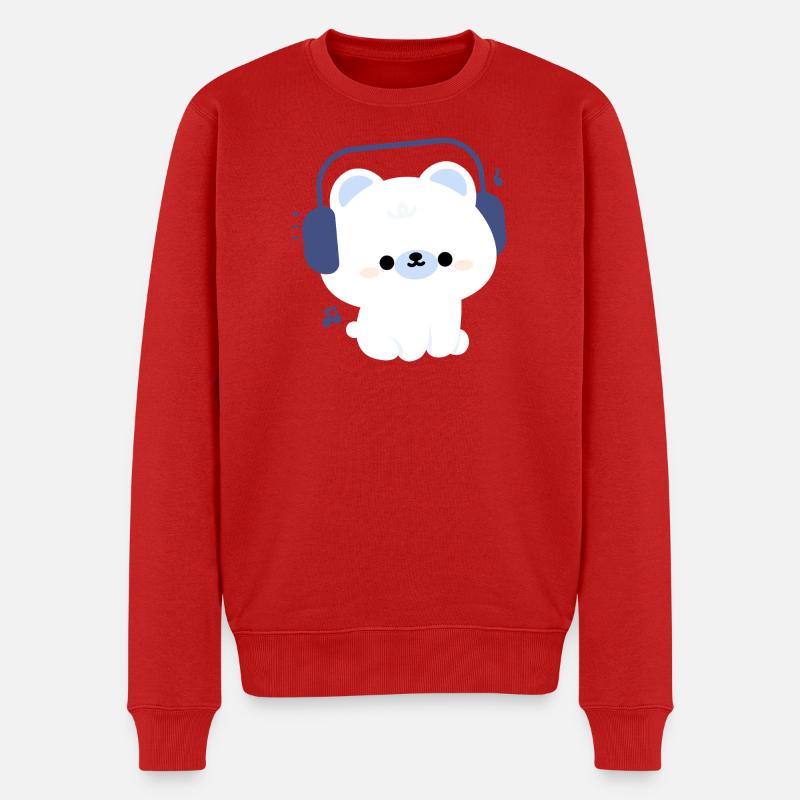 Kawaii Bär mit Kopfhörern - Männer Premium Bio Pullover - Rot