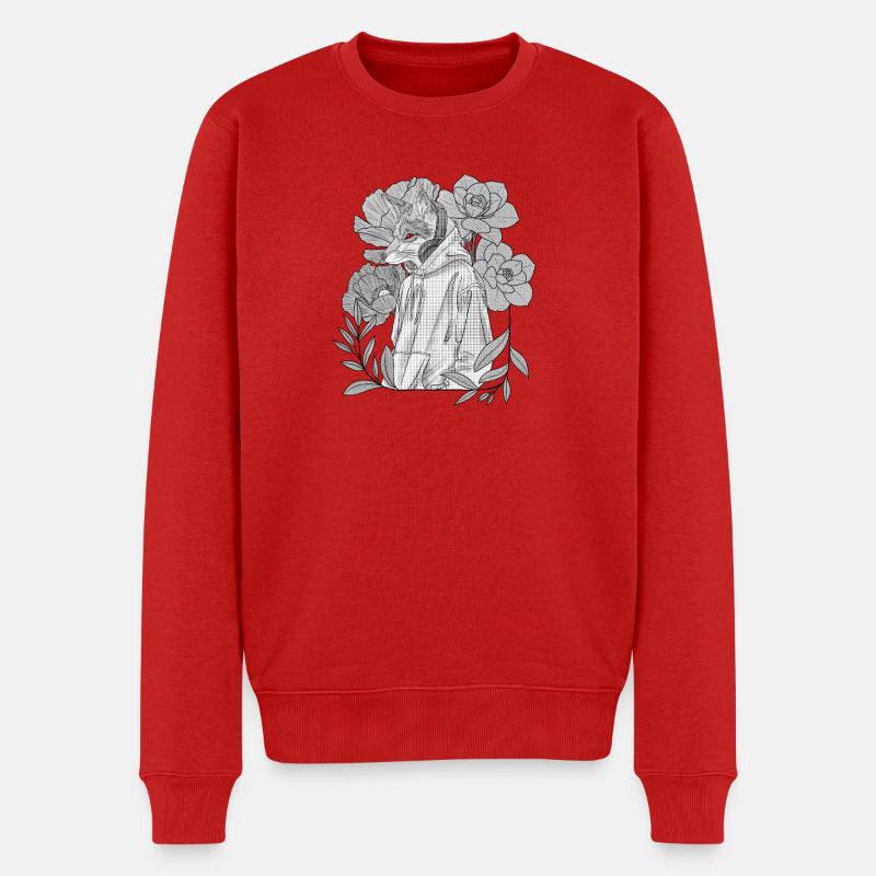 Fuchs mit Hoodie und Blumen Vorsatz - Männer Premium Bio Pullover - Rot