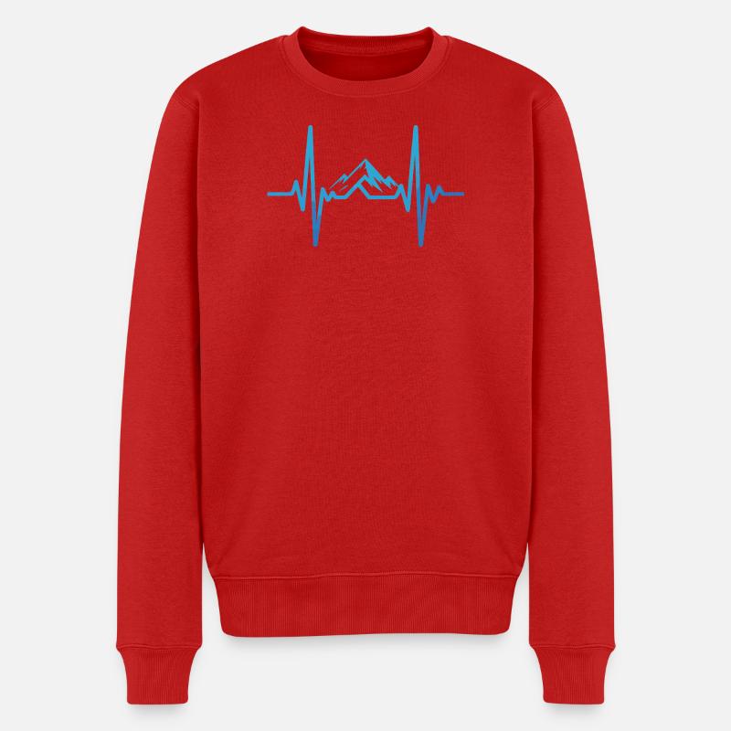 Herzschlag mit Berglandschaft - Männer Premium Bio Pullover - Rot