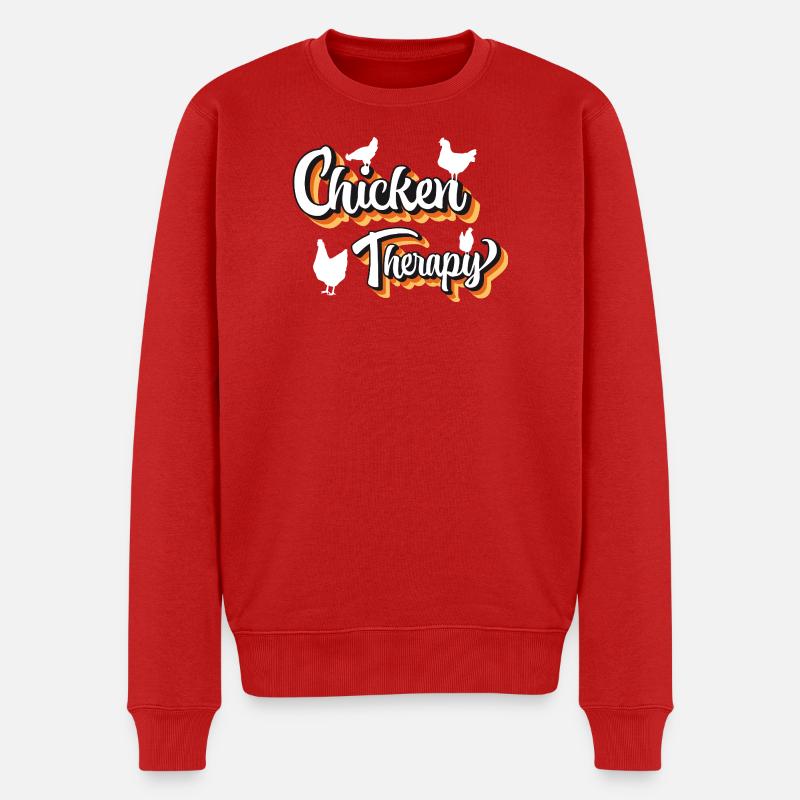 Chicken Therapy Humor Design - Männer Premium Bio Pullover - Rot