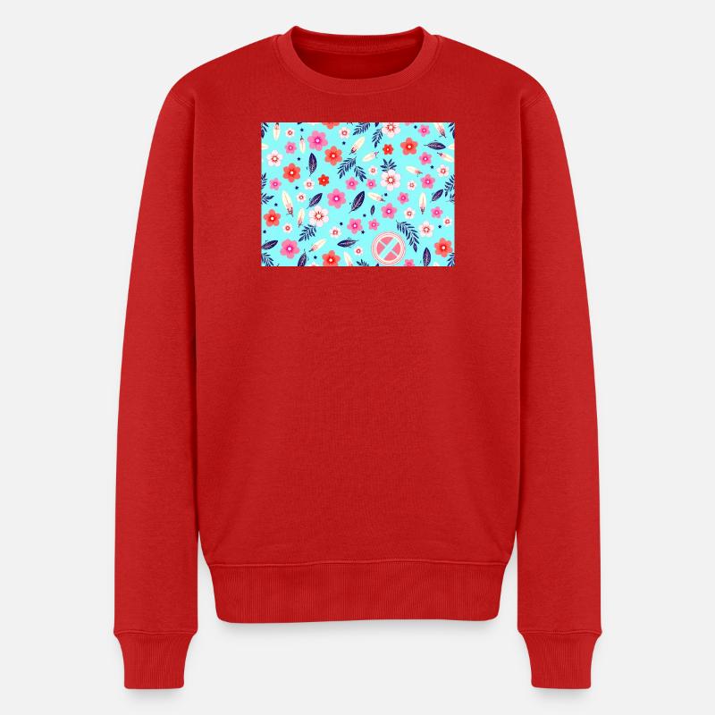 Blumenmuster mit Surfbrettern auf Himmelblau - Männer Premium Bio Pullover - Rot