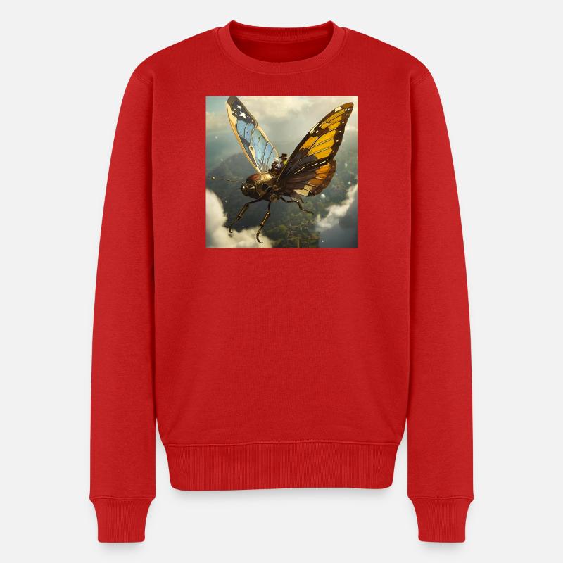 Steampunk Butterfly Abenteuer - Männer Premium Bio Pullover - Rot