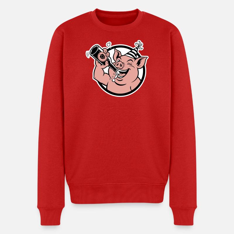 Cochon avec bouteille de célébration - Pull Premium bio Homme - rouge