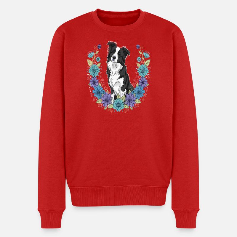 Border Collie Blumen - Männer Premium Bio Pullover - Rot