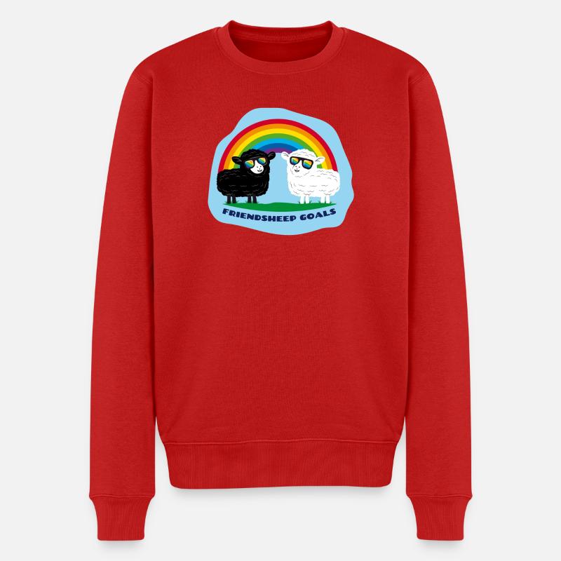 Freundschafts-Schafe mit Regenbogen - Männer Premium Bio Pullover - Rot