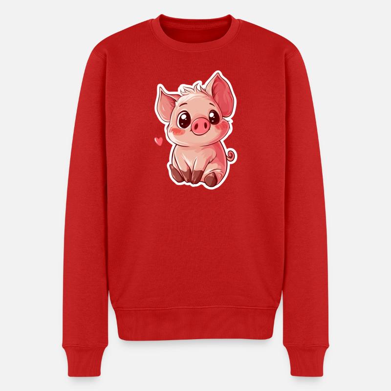 Schwein Ferkel - Männer Premium Bio Pullover - Rot