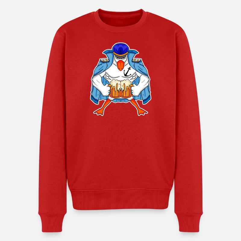 Möwe Kapitän mit Bier - Männer Premium Bio Pullover - Rot