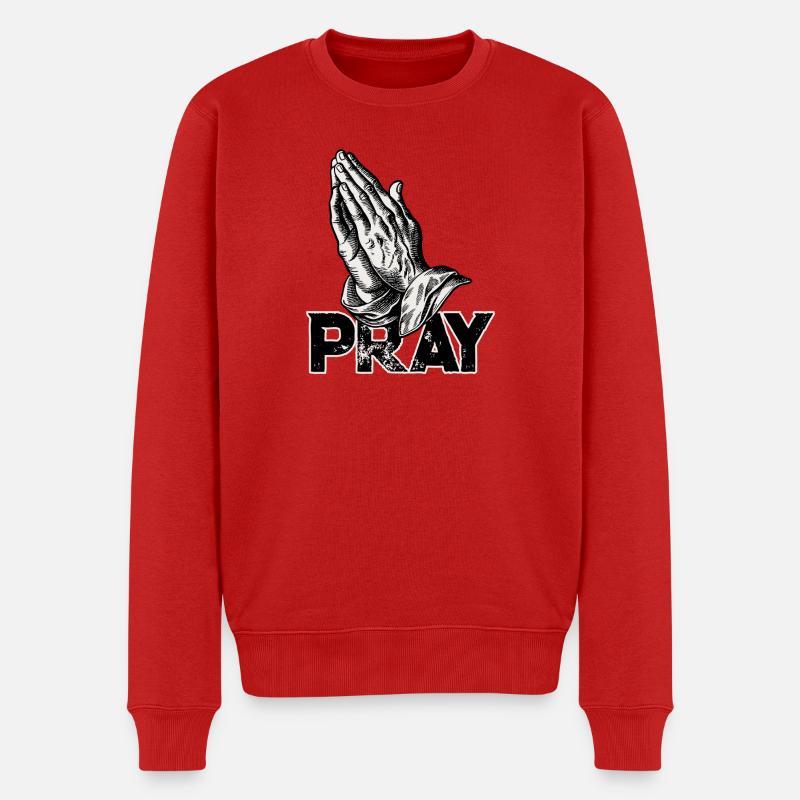 Les mains en prière prient - Pull Premium bio Homme - rouge