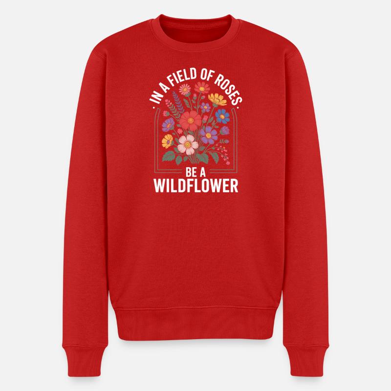 Blumenwiese mit Wildblumen - Männer Premium Bio Pullover - Rot