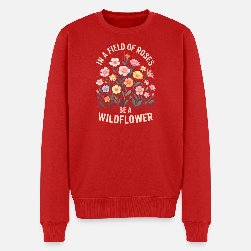 Wildblumen im Feld - Männer Premium Bio Pullover - Rot